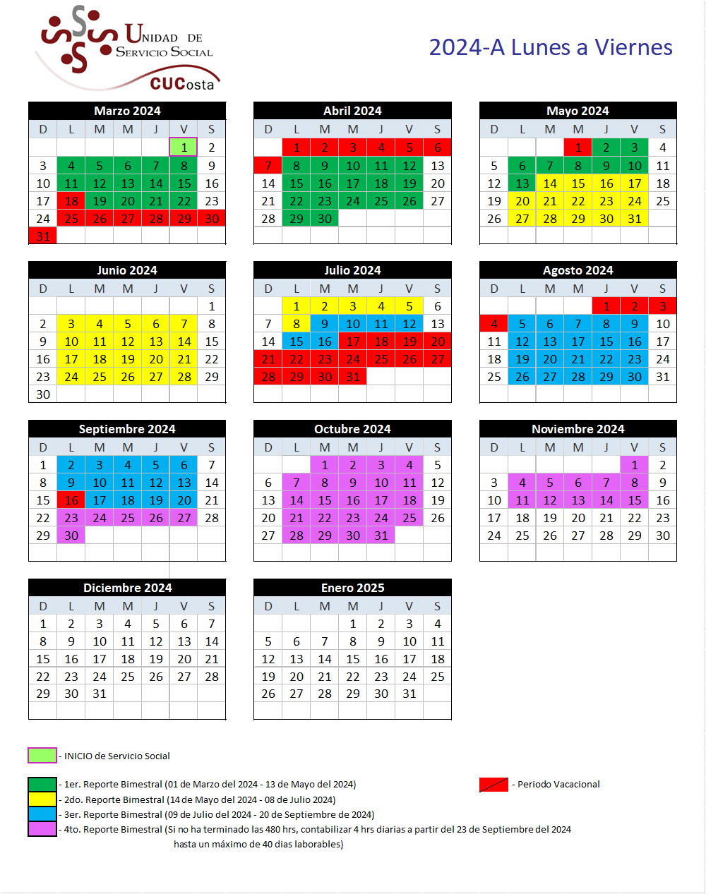 Calendario Servicio Social 2024A