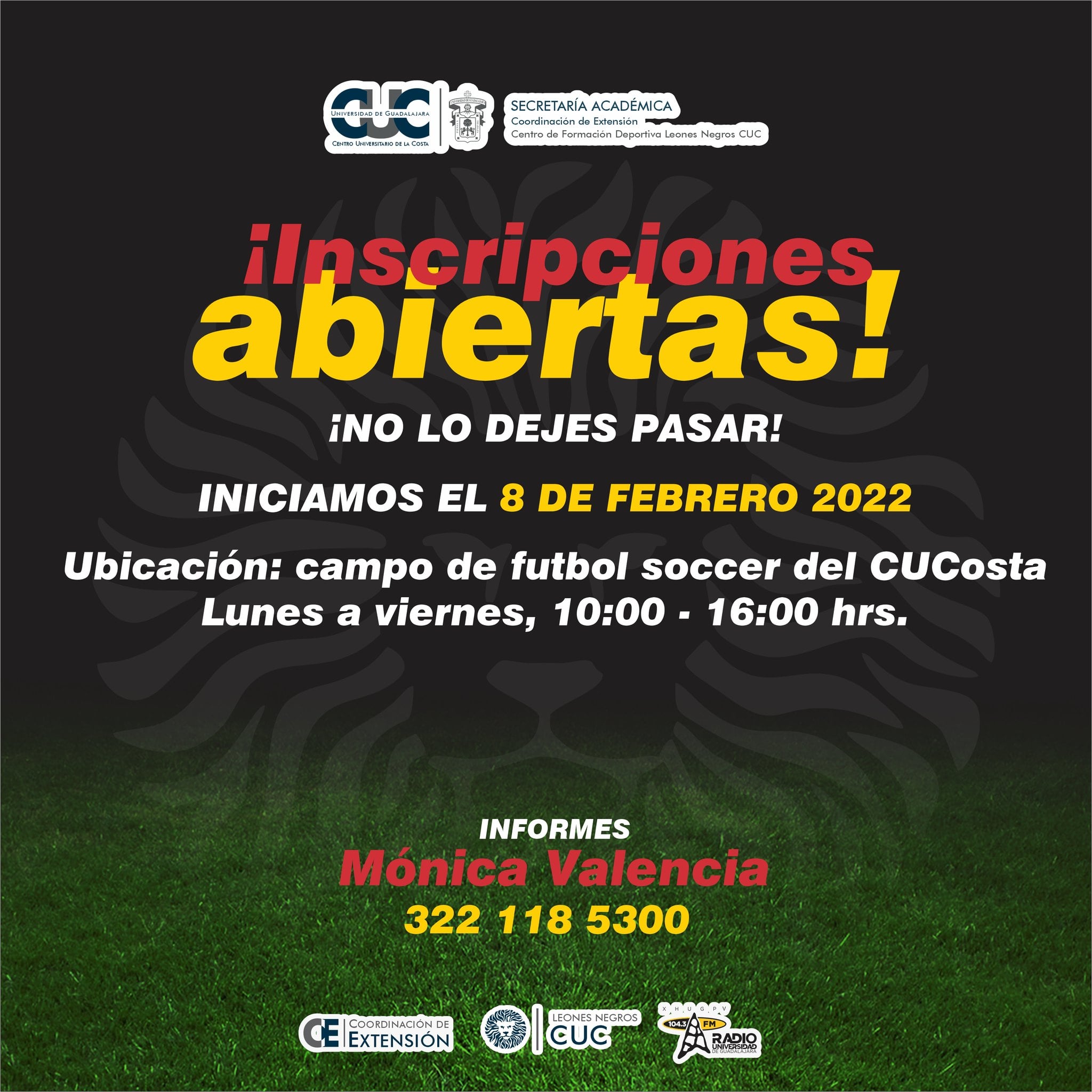 Lista convocatoria para Escuela de Fútbol Leones Negros CUC Centro