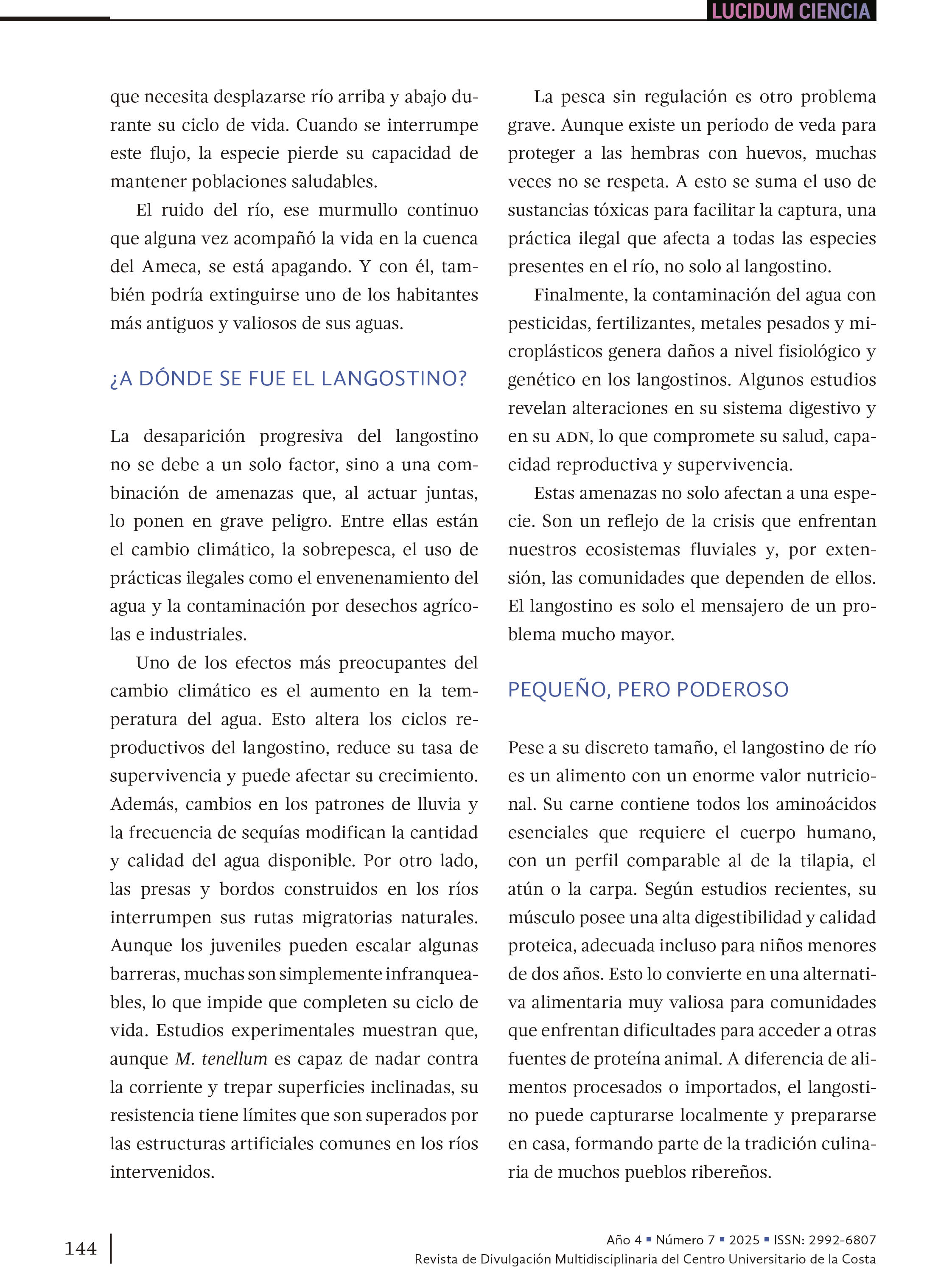 17. El langostino invisible: una joya ribereña amenazada por el impacto humano