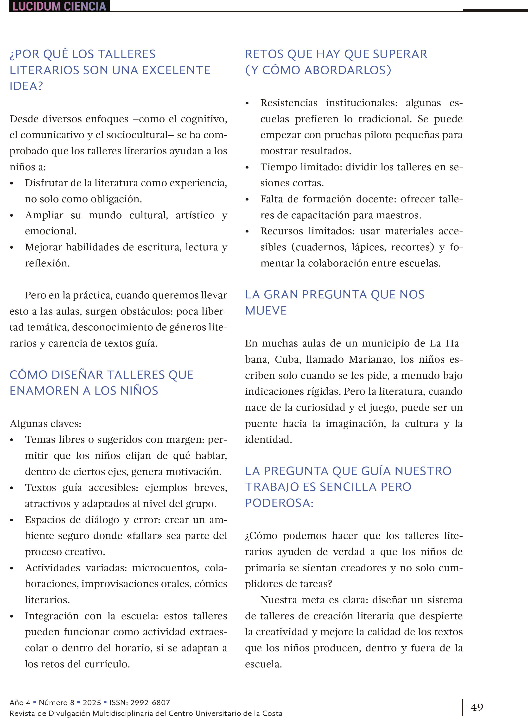 6. La creación artístico-literaria infantil, un sendero de luz