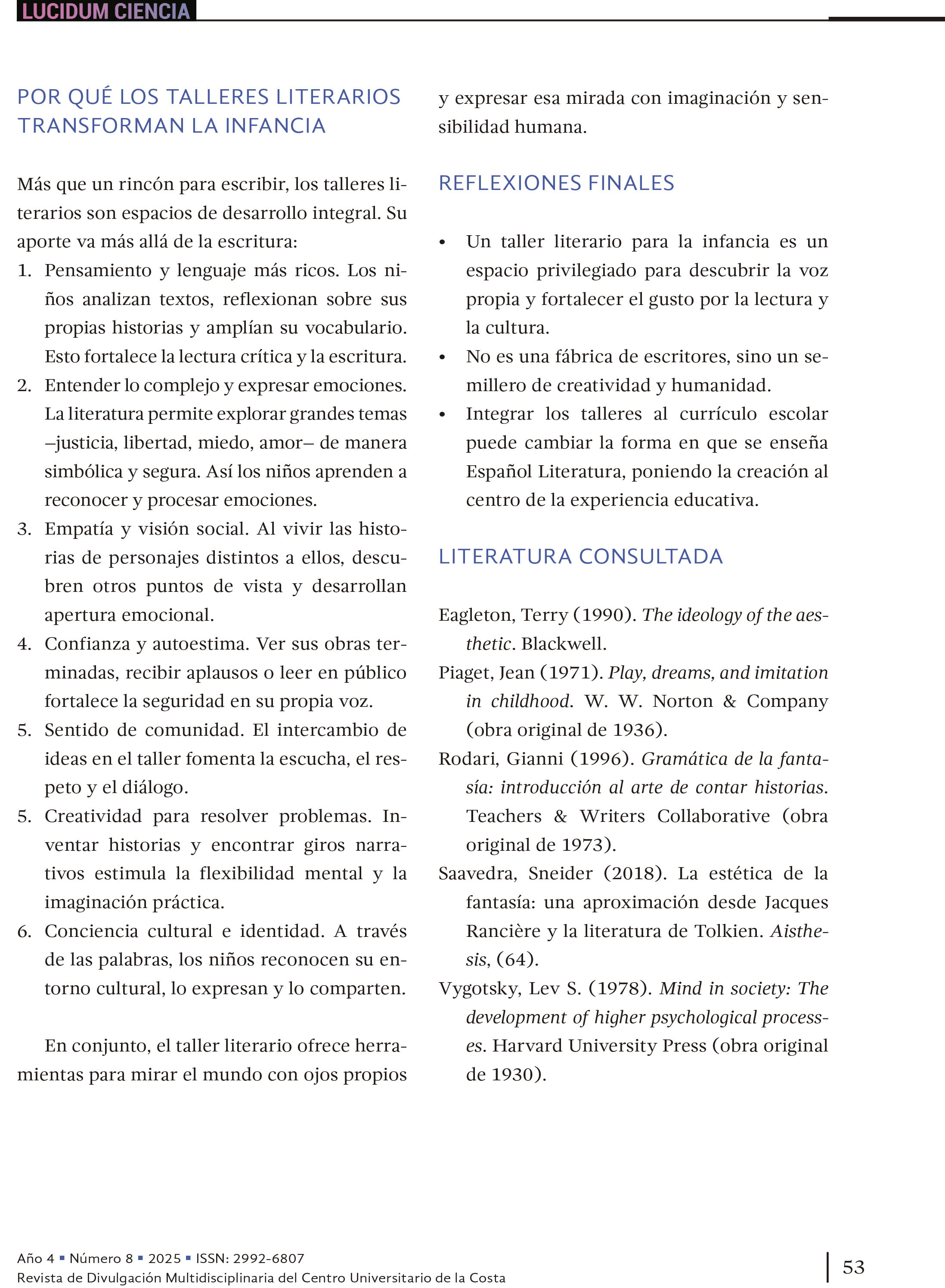 6. La creación artístico-literaria infantil, un sendero de luz