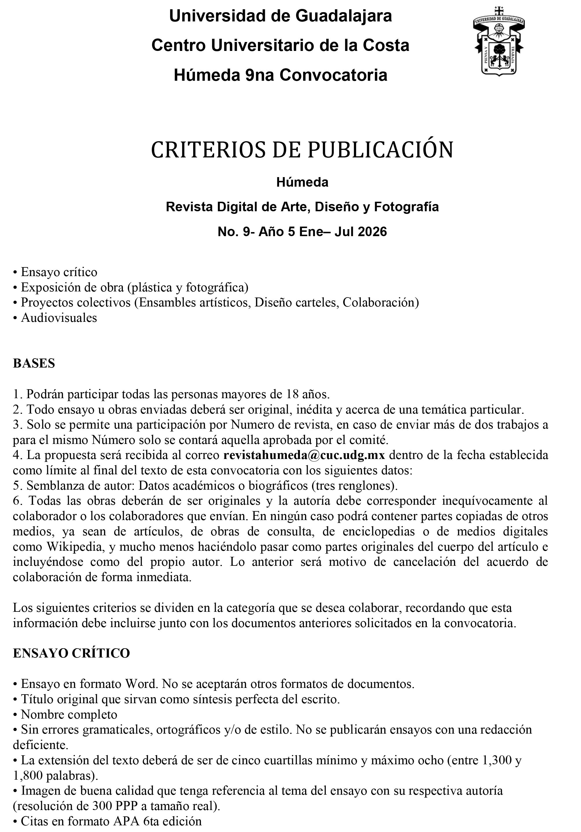 Convocatoria Revista HÚMEDA