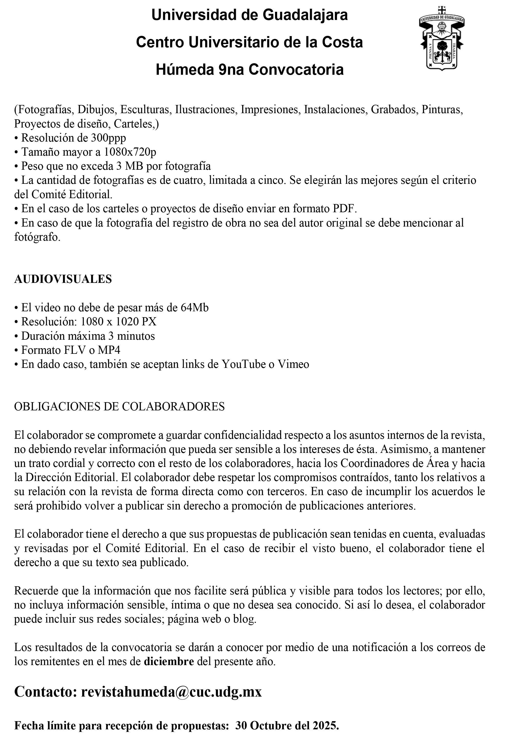 Convocatoria Revista HÚMEDA