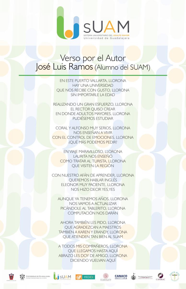 Alumno del SUAM (Sistema Universitario del Adulto Mayor) dedica versos al Rector del CUC, Maestros, Compañeros y Colaboradores de este sistema.