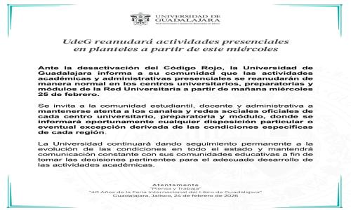 UdeG reanudará actividades presenciales en planteles a partir de este miércoles