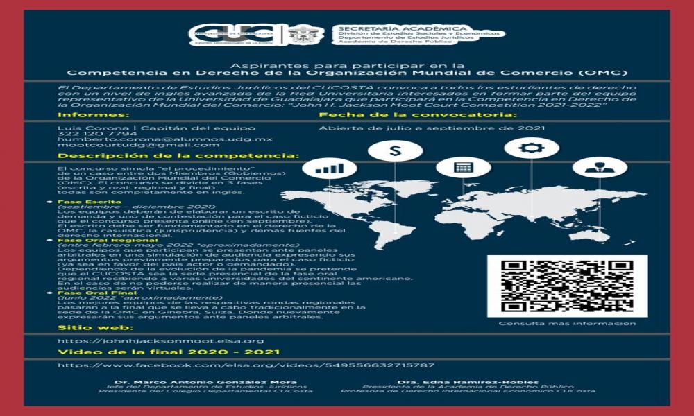 Abren el registro para la Competencia en Derecho de la Organización Mundial del Comercio