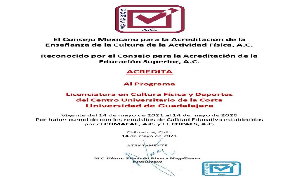 Otorgan acreditación a la Licenciatura en Cultura Física y Deportes del CUCosta