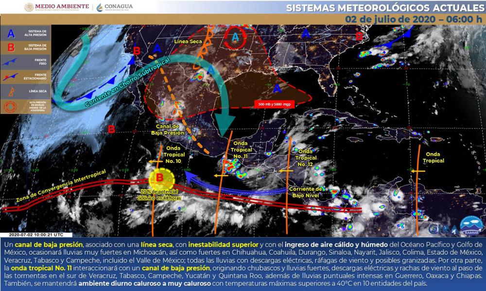 SE PRONOSTICAN LLUVIAS PUNTUALES INTENSAS EN GUERRERO, OAXACA Y CHIAPAS