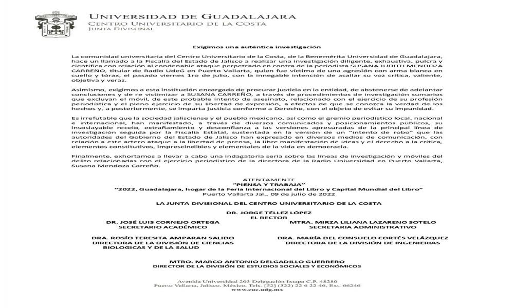 Autoridades universitarias del CUCosta exigen una auténtica investigación