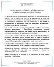  UdeG suspende actividades administrativas y académicas como medida preventiva